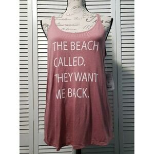 TIYS The Beach Called Slim Tank Top Women's Size Small Mauve Novelty Graphic